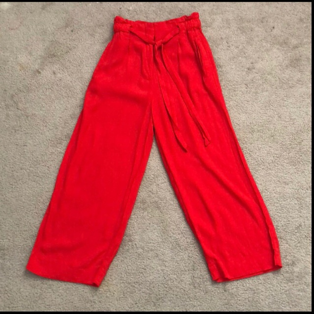 Red loose slacks with tie waist